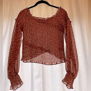 Lucy Paris Off The Shoulder Smocked Orange Floral Crop Top